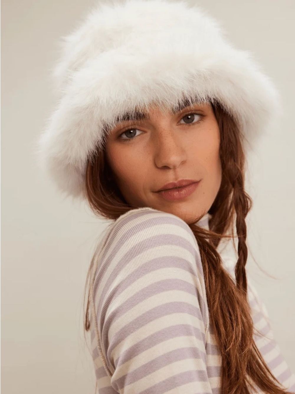NWT new free people unreal fur ice queen bucket hat white cream